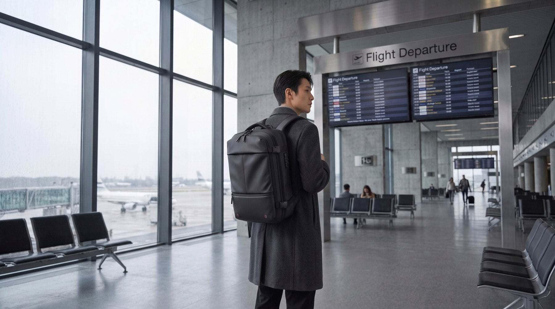 Traveler moving through the airport